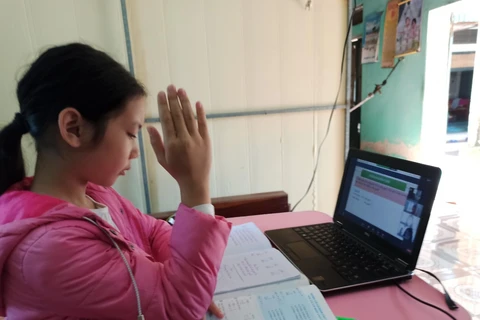 Học sinh học trực tuyến qua Internet. (Ảnh: PM/Vietnam+)