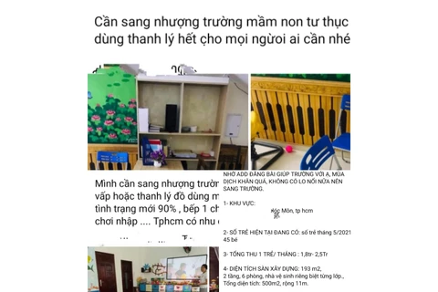 Cô Trần Thanh Hà không cầm được nước mắt khi chia sẻ về việc phải giải thể cơ sở mầm non TK Bé Yêu với biết bao tâm huyết của mình. (Ảnh: PM/Vietnam+)
