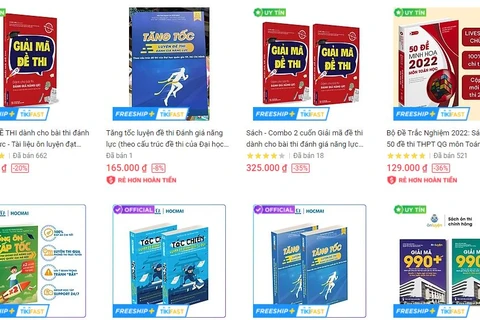 Các sách tham khảo về thi đánh giá năng lực, kiểm tra tư duy trên sàn thương mại điện tử. (Ảnh chụp màn hình)