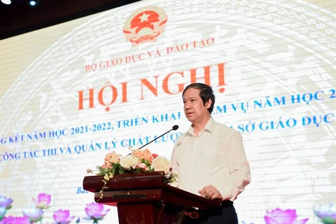 Bộ trưởng Bộ Giáo dục và Đào tạo Nguyễn Kim Sơn phát biểu chỉ đạo hội nghị. (Ảnh: Bộ GD-ĐT)