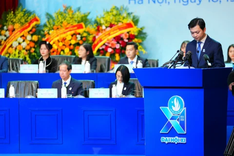 Chủ tịch Hội Sinh viên Việt Nam Nguyễn Minh Triết phát biểu tại phiên trọng thể sáng nay, 19/12. (Ảnh: PV/Vietnam+)