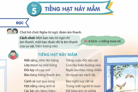 Bài thơ "Tiếng hạt nảy mầm" trong sách giáo khoa Tiếng Việt lớp 5. (Ảnh chụp màn hình)