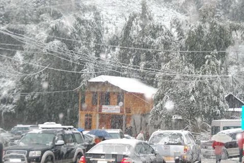 Tuyết rơi ngày càng dày ở Sa Pa làm nghẽn giao thông