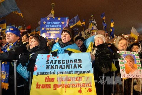 Dân Ukraine biểu tình phản đối chính phủ nước này ngả về phía Nga thay vì EU (Nguồn: TTXVN)