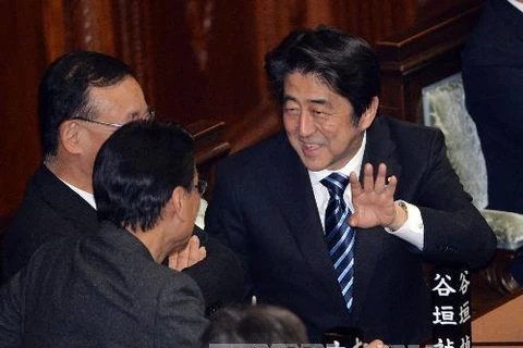 Thủ tướng Nhật Bản Shinzo Abe đưa ra bài phát biểu như trên tại Quốc hội Nhật (Nguồn: TTXVN)