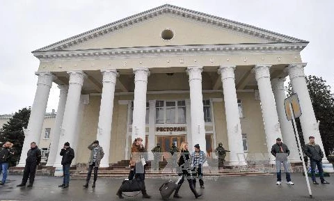 Tòa nhà hội đồng địa phương ở Simfetopol, thủ phủ của Crimea (Nguồn: AFP/TTXVN)