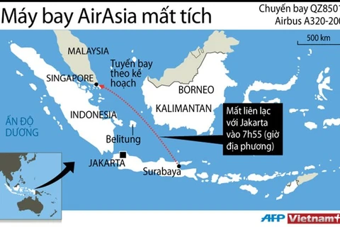 Máy bay mất tích của AirAsia có thể đã rơi ngoài biển Indonesia