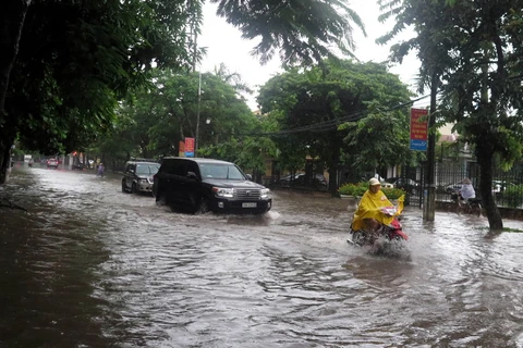 Đường phố Thái Bình biến thành sông sau trận mưa cực lớn