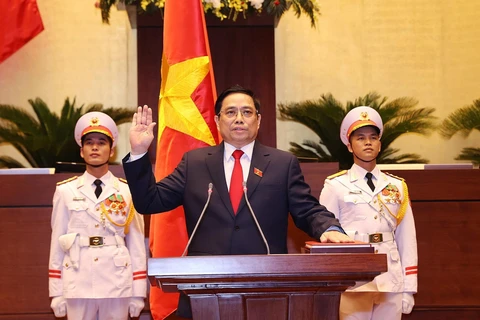Thủ tướng Phạm Minh Chính tuyên thệ nhậm chức trước Quốc hội, đồng bào và cử tri cả nước. (Ảnh: Dương Giang - TTXVN)