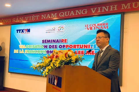 Phó Tổng giám đốc Thông tấn xã Việt Nam Lê Quốc Minh phát biểu khai mạc hội thảo. (Ảnh: Hà My/Vietnam+)