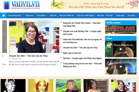 Giao diện trang thông tin điện tử mới của Hội Nhà văn Việt Nam. (Ảnh chụp màn hình)