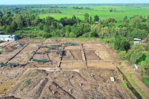 Toàn cảnh khu di tích khảo cổ học Nền Chùa, tỉnh Kiên Giang. (Ảnh: Viện Nghiên cứu Kinh thành) 