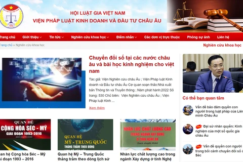 Website của Viện Pháp luật kinh doanh và Đầu tư Châu Âu. (Ảnh chụp màn hình)