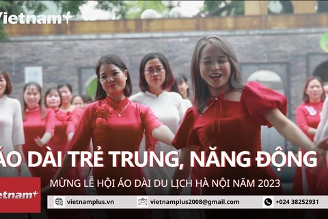 Chị em năng động, khỏe nhắn nhảy zumba mừng Lễ hội Áo dài du lịch 2023