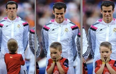 Cậu bé không tin nổi vào mắt mình khi đứng cạnh Gareth Bale