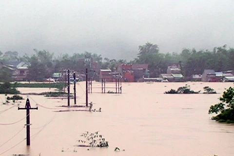 Mưa lớn cộng với việc các hồ thủy điện xả lũ khiến nhiều địa phương của tỉnh Quảng Nam bị ngập nặng trong ngày 16/11/2013 (Ảnh: TTXVN)