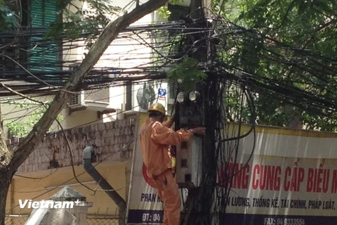 Nhân viên Công ty Điện lực Hà Nội đang kiểm tra công tơ điện (Ảnh: Đức Duy/Vietnam+)
