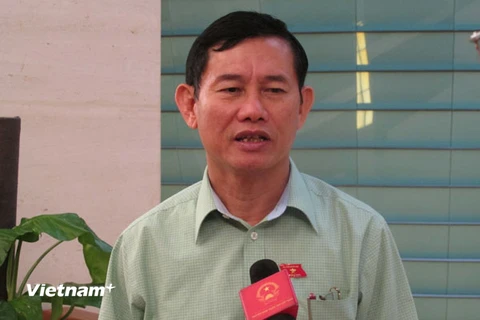  Đại biểu Nguyễn Ngọc Phương (Quảng Bình) đang trao đổi với báo chí (Ảnh: Đức Duy/Vietnam+)