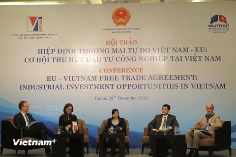 Phiên thảo luận những cơ hội đầu tư từ hiệp định thương mại tự do Việt Nam-EU. (Ảnh: Đức Duy/Vietnam+)