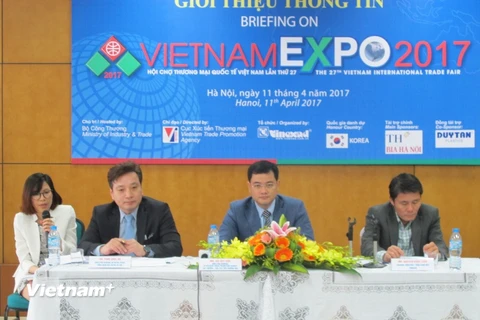 Họp báo giời thiệu hội chợ thương mại quốc tế Việt Nam lần thứ 27. (Ảnh: Đức Duy/Vietnam+)