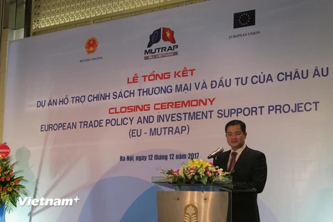 Ông Bùi Huy Sơn, Giám đốc Ban Quản lý dự án EU-MUTRAP đang phát biểu ý kiến. (Ảnh: Đức Duy/Vietnam+)