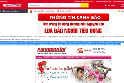 Trang web của Trung tâm Mua sắm Sài Gòn - Nguyễn Kim đưa ra cảnh báo với người tiêu dùng. (Ảnh: https://www.nguyenkim.com)