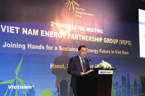Thứ trưởng Bộ Công Thương Đặng Hoàng An phát biểu tại Hội nghị Nhóm Đối tác năng lượng Việt Nam. (Ảnh: Đức Duy/Vietnam+)