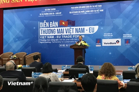 Diễn đàn Thương mại Việt Nam-EU do Bộ Công Thương tổ chức sáng 6/12, tại Hà Nội. (Ảnh: Đức Duy/Vietnam+)
