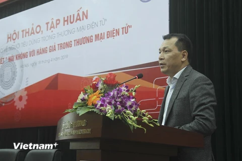 Thứ trưởng Bộ Công Thương Đặng Hoàng An nói về Thương mại điện tử. (Ảnh: Đức Duy/Vietnam+)