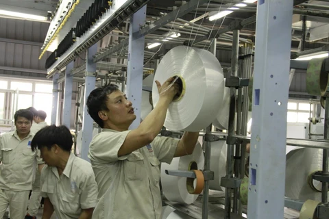 Người lao động làm việc trong Nhà máy Xơ sợi Polyester Đình Vũ. (Ảnh: Đức Duy/Vietnam+)