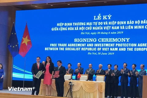 Hiệp định EVFTA và EVIPA đã được ký kết tại Hà Nội. (Ảnh: Đức Duy/Vietnam+)