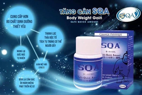 Một trang web quảng cáo về sản phẩm viên uống tăng cân SQA. (Ảnh: PV/Vietnam+)