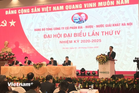 Đại hội Đại biểu Tổng công ty Bia-Rượu-Nước giải khát Hà Nội diễn ra ngày 4/3, tại Hà Nội. (Ảnh: Đức Duy/Vietnam+)