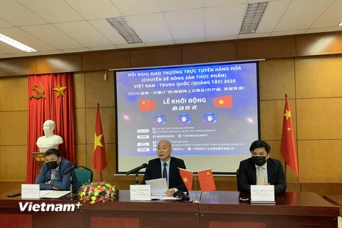 Hội nghị giao thương trực tuyến hàng hóa giữa Việt Nam và Trung Quốc về nông, thủy sản. (Ảnh: PV/Vietnam+)