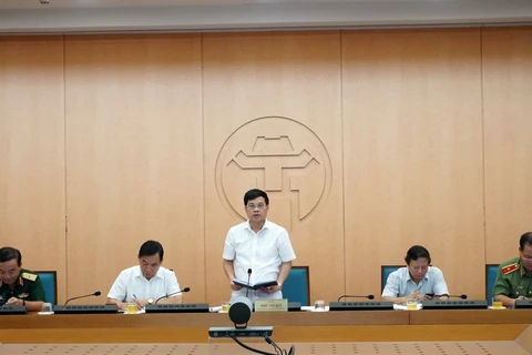 Phó Chủ tịch Ủy ban nhân dân thành phố Hà Nội Ngô Văn Quý phát biểu tại cuộc họp Ban chỉ đạo phòng chống dịch bệnh COVID-19. (Ảnh: Xuân Quảng/Vietnam+)