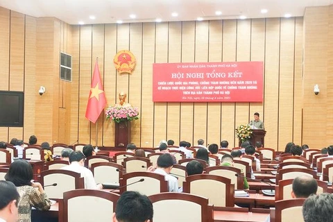 Hội nghị tổng kết chiến lược quốc gia phòng, chống tham nhũng đến năm 2020 của thành phố Hà Nội. (Ảnh: PV/Vietnam+)