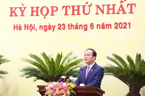 Ông Nguyễn Ngọc Tuấn, Chủ tịch Hội đồng Nhân dân thành phố Hà Nội khóa XV phát biểu tại phiên khai mạc Kỳ họp HĐND thành phố. (Ảnh: PV/Vietnam+)