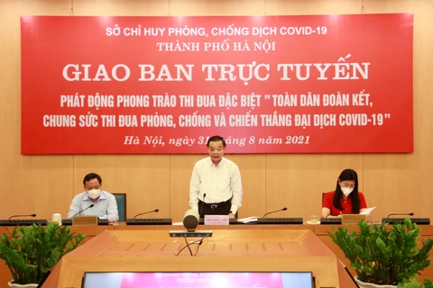 Ông Chu Ngọc Anh, Chủ tịch UBND thành phố Hà Nội họp về công tác phòng chống dịch COVID-19. (Ảnh: PV/Vietnam+)