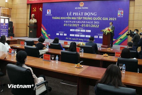 Thứ trưởng Đỗ Thắng Hải phát biểu tại Lễ phát động Tháng Khuyến mại tập trung quốc gia 2021. (Ảnh: Đức Duy/Vietnam+)