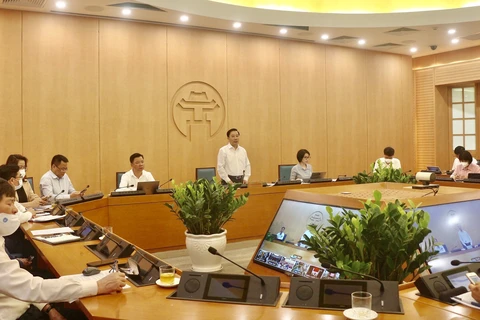 Cuộc họp của Ban Chỉ đạo phòng, chống dịch bệnh COVID-19 Hà Nội. (Ảnh: PV/Vietnam+)