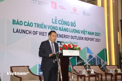 Thứ trưởng Bộ Công Thương Đặng Hoàng An phát biểu tại Lễ công bố Triển vọng năng lượng Việt Nam 2021. (Ảnh: Đức Duy/Vietnam+)