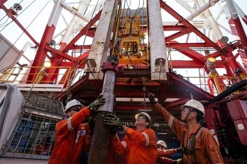 Người lao động dầu khí làm việc trên giàn khoan mỏ Chim Sáo. (Ảnh: PV/Vietnam+)
