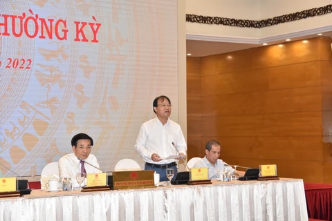 Thứ trưởng Bộ Công Thương Đỗ Thắng Hải phát biểu tại phiên họp báo Chính phủ. (Ảnh: Xuân Quảng/Vietnam+)