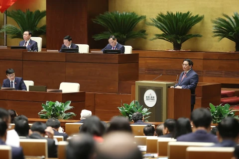 Thủ tướng Chính phủ Phạm Minh Chính phát biểu tại phiên khai mạc Kỳ họp thứ 4, Quốc hội khóa 15. (Ảnh: TTXVN)