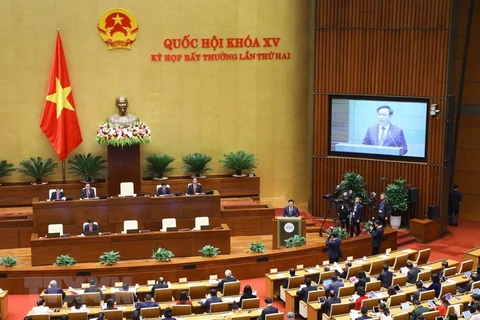 Chủ tịch Quốc hội Vương Đình Huệ phát biểu tại phiên Khai mạc Kỳ họp bất thường lần thứ hai, Quốc hội khóa XV. (Ảnh: TTXVN)