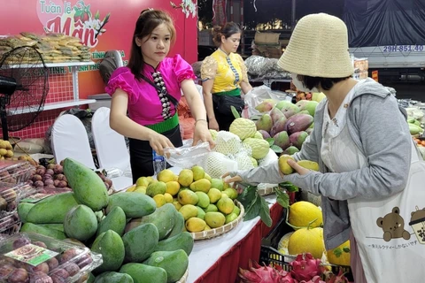 Tuần lễ nông sản Sơn La tạo sức hút với khách hàng Thủ đô. (Ảnh: Đức Duy/Vietnam+)