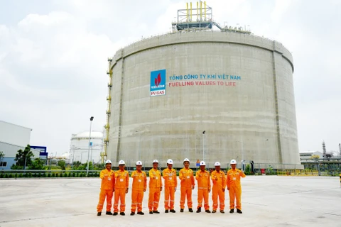 Niềm tự hào của các thành viên tham gia hoàn thành xây dựng Kho chứa LNG Thị Vải-Trái tim của chuỗi dự án, được coi là hạng mục phức tạp nhất và lần đầu tiên được thi công tại Việt Nam. (Ảnh: PV/Vietnam+)
