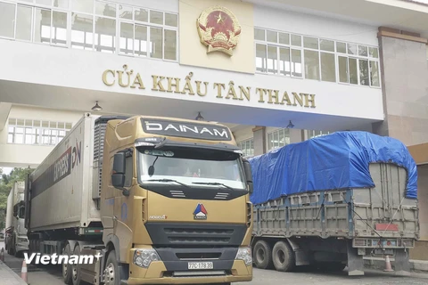 Xuất nhập khẩu hàng hóa qua cửa khẩu Tân Thanh, tỉnh Lạng Sơn. (Ảnh: Đức Duy/Vietnam+)