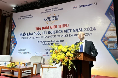Ông Trần Thanh Hải, Phó Cục trưởng Cục Xuất nhập khẩu (Bộ Công Thương) phát biểu tại tọa đàm giới thiệu về VILOG 2024. (Ảnh: Đức Duy/Vietnam+)