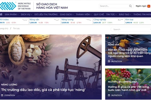 Trang web của Sở Giao dịch hàng hóa Việt Nam. (Ảnh: PV/Vietnam+)